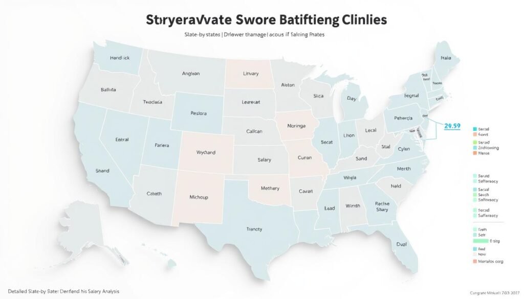 A detailed state-by-state data visualization depicting the variations in daycare worker salaries across the United States. The scene showcases a clean, minimalist infographic with a crisp, modern aesthetic. The background features a subtle gradient or texture to provide visual interest. In the foreground, a series of meticulously crafted data visualizations, such as bar charts, line graphs, and scatter plots, present the salary information in a clear and intuitive manner. The visualizations are color-coded to represent different states, allowing for easy comparison and analysis. The overall composition strikes a balance between informative and visually striking, creating an impactful and compelling image to support the article's "Detailed State-by-State Salary Analysis" section.